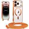 XCuihulle Magnetica Cover per iPhone 17 Pro Max con Cordino Custodia Trasparente Compatibile con Magsafe Sottile TPU Antiurto Protettiva Case Silicone Nylon Catena Collana Tracolla Cover-Arancione