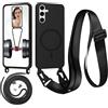 Belzsxy Magnetica Cover con Cordino per Samsung Galaxy A25,[Compatibile con MagSafe], Cover in Silicone, Regolabile Cordino Case con Laccio per Il Collo Nylon Catena Collana Tracolla,Nero
