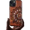 Carveit Custodia Compatibile con MagSafe per iPhone 13 Cover, Incisione in Legno e intarsio di cozze per Apple 13 Custodia Magnetico TPU Case (Rosea Legno-Arte del mandala)