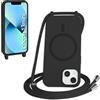 FMPCUON FNPCUON Cover Magnetica Silicone per iPhone 13 Mini con Cordino,Compatibile con MagSafe,Custodia con Laccio Collana Tracolla Collo Sottile TPU Antiurto Protettiva Case con Corda.Nero