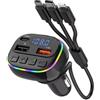 AHOLUX Trasmettitore FM Bluetooth per auto con cavo di ricarica 3 in 1 (compatibile con USB-C/Micro-USB/Lightning), caricatore da auto da 20 W con USB-C e 2 USB, vivavoce, trasmettitore FM 87,5-108 MHz