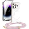 DiDaDi [5 in 1] 1*Catena Telefonica per iPhone 14 Pro Case con Cinturino + 1*Copertina Protettiva Trasparente+2*Film Protettivo per Schermo+1*Vetro Protettivo per Fotocamera (Oro Rosa)