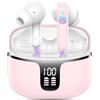 Renimer Cuffie Bluetooth Stereo HiFi Immersivo con HD Mic - Wireless in Ear 40H LED Display - IP7 Impermeabili Touch Control Auricolari Senza Fili USB-C Rosa