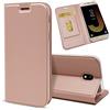 NALIA Flip Cover compatibile con Samsung Galaxy J7 2017, Custodia Sottile Verticale Case Protettiva Ecopelle magnetico, Similpelle Protezione Telefono Cellulare Slim full-body, Colore:Rosa Gold Oro