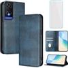 OUEAYIEN Cover per TCL 505 Custodia a Libro con Vetro Temperato Blocco RFID Antiurto Pelle Portafoglio Porta Carte Supporto Stand Vintage Flip Custodia per TCL505 Blu