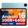 POPUX Tab A9 Android 16 Tablet 10 Pollici, 20 GB RAM + 64 GB ROM (TF 2 TB), Gemini AI, 6580 mAh, Unisoc T310, 1280 * 800 IPS, WiFi 5, Doppio Altoparlante, 8MP+5MP, Bluetooth 5.0/Face ID/Jack da 3,5 mm, Blu