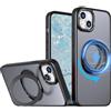 XKchatpt Custodia magnetica con anello ruotabile a 360°Mag-Stand per iPhone 15 Plus; cover rigida in silicone antiurto con supporto ad anello per iPhone 15 Plus（Nero）