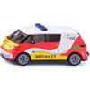 Siku 1113 VW ID. Buzz auto giocattolo ambulanza con portellone posteriore apribile e gancio di traino, carrozzeria in metallo, rosso-giallo, modello di soccorso per bambini