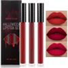 BADCOLOR Set di rossetti liquidi opachi in 3 colori, rosso bordeaux, rosso rubino per donne, trucco per Halloween, ad alto impatto, a lunga durata, in velluto, antiaderente, a prova di sbavature e tinta per