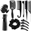 Generic Set di 12 spazzole districanti per capelli da donna, set di pennelli professionali per capelli ricci con flacone spray e clip (02 nero)