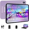 SKYEGG Tablet 10 Pollici Android 15 con Gemini AI, 22GB RAM+ 128GB ROM+2TB Esp., Widevine L1, Octa-Core, WiFi 6, BT 5.0, 6000mAh, Fotocamera 8/5 MP, con Tastiera, Mouse e Custodia, Corpo in Metallo, Viola
