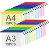 ASelected 30 Pezzi Buste con Zip A3 e A4, Cartelline Portadocumenti in 5 Colori con Rete Trasparente e Cerniera Blu, Porta Documenti in PVC per Scuola e Ufficio