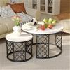 okwish Set di 2 tavolini rotondi con design a cuore cavo, tavolini moderni per soggiorno, balcone e scrivania, piano tavolo in MDF bianco per soggiorno, balcone e ufficio, gambe nere, 80 x 45
