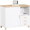 SoBuy Cassettiera Ufficio Mobiletto Salvaspazio con 3 Cassetti e 1 Vano Aperto Supporto Stampante Schedario da Ufficio Cassettiera da Scrivania Bianco e Naturale 90x45x75cm ASK07-WN
