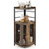 COSTWAY Mobile Bar Angolare, Mobiletto Multiuso con Porta Bicchieri, 2 Porte Ventilate in Rete Metallica e Ripiano Regolabile, per Cucina, Sala da Pranzo e Soggiorno (Marrone)