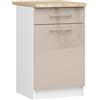 AKORD | Armadio da Cucina con Piano di Lavoro - Oliwia S50 | Mobiletto Base con Anta, Cassetto e 2 Ripiani | Mobile Ingresso | Credenza | Penisola | Armadietto | 46x50x85 cm | Bianco|Cappuccino lucido
