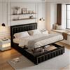 HYNHXBP Letto Matrimoniale 14x200, Letto Imbottito con vano Contenitore, Rete a doghe, Struttura idraulica, Dettagli Dorati Verticali, Design Elegante, Nero (140x200 cm)