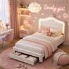 QLTXYHML Letto 140 x 200 con illuminazione a LED RGB e 2 cassetti, letto matrimoniale imbottito in pelle PU, testiera regolabile in altezza, ideale per ragazze/camera da letto principessa (bianco, 140