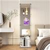 HYNHXBP Vetrina in vetro, armadio da collezione moderno con 1 ante e serratura, mobile vetrina in vetro da collezione, per soggiorno, camera da letto (bianco+luce+specchio, 125 x 42,5 x 32,5 cm)
