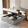 HYNHXBP Letto contenitore 160x200cm con rete a doghe, letto matrimoniale rivestito in velluto, testiera ondulata, spazio contenitore integrato, grigio, adatto per adulti e ragazzi