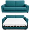 Baldiflex - Divano Letto 2 Posti con Materasso Matrimoniale 140x190 cm Ortopedico, Maragià, Prontoletto RICHIUDIBILE con Rivestimento SFODERABILE e Lavabile, Turchese