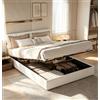 BRILVERDE Letto matrimoniale 140 x 190 con vano portaoggetti con USB, letto cassettiera con rete a doghe e testiera imbottita, per adulti e adolescenti, in pile Teddy (beige, 140 x 190 cm)