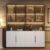 boorbin Moderna vetrina minimalista con ante in vetro, vetrina con luci a LED, libreria per oggetti da collezione, temperatura colore regolabile e luminosità, porte con decorazione nera, 160 x 30 x 200 cm (2)