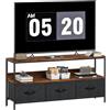 HOMCOM Mobile TV da 120 cm, Mobile TV per TV fino a 55 pollici con 1 ripiano, 3 cassetti pieghevoli e gambe in acciaio, Panca TV per soggiorno, camera da letto, marrone rustico