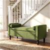 Hellove Panca Fondo Letto per Camera da Letto, 116 cm Panca Contenitore in Lino con Cuscini Rimovibili, Cassapanca da Ingresso con Gambe in Legno Massello, Pouf Poggiapiedi per Soggiorno, Verde