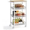 HOOBRO Carrello di Servizio a 4 Ripiani con Ruote e Piedini Regolabili, Carrello da Cucina a 4 Ripiani con Sponde, Portaoggetti per Cucina, Soggiorno, Bagno, Bianco e Legno Naturale EWN72TC01