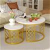okwish Set di 2 tavolini rotondi con design a cuore cavo, tavolini moderni per soggiorno, balcone e scrivania, piano tavolo in MDF bianco per soggiorno, balcone e ufficio, gambe dorate, 80 x 45