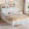 AOGLLATI Letto Matrimoniale con Contenitore, Letto Matrimoniale 140x190 cm con Luci LED Regolabile, 3 Porte USB e 1 Porta Type-C, Struttura Letto con Cassone Idraulico e Testiera Imbottito, Beige