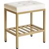 IBUYKE Sgabello trucco rettangolare, PU sedile vanità sedia, bianco WBD017W | Regolabile piedi spazio di stoccaggio poggiapiedi multi-uso piccolo tavolo laterale camera da letto ottomana