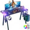 YUENFONG 140 x 60 x 73 cm, scrivania per computer con piedini, grande tavolo da gioco, tavolo angolare, per casa, gioco, nero, senza supporto per monitor, con LED