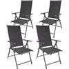Brubaker Set di 4 Sedia da Giardino Riva - Sedie con Schienale Alto Pieghevole - Schienale Regolabile in 7 Posizioni - Metallo - Resistente alle Intemperie - Grigio