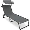 Arreditaly Lettino Pieghevole Con Tettuccio Regolabile Prendisole Parasole Schienale Reclinabile Regolabile Struttura In Metallo Nero Sedia Sdraio Per Spiaggia Mare Giardino Piscina 187 x 53 x 24 Cm Grigio Scuro