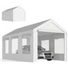 Outsunny Casetta per auto, 3 x 6 m, protezione UV30 + garage mobile, altezza regolabile, tenda da garage con 6 finestre e zanzariera, struttura in acciaio zincato, Ø 37 mm, resistente, bianco