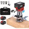 ONEVAN Fresatrice Verticale a Batteria, Rifilatore per Legno Brushless con Display LED, 6 Velocità Regolabili, 3 Pinze da 6mm 6.35mm e 8mm, 2 Batterie 3.0Ah, per Lavorazione del Legno
