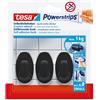 Tesa Powerstrips - Ganci autoadesivi piccoli, forma ovale, per piastrelle, vetro, plastica e altre superfici, tenuta forte, fino a 1 kg, colore: nero