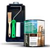 JOVIRA PINTURAS Vernice - Lasur protettiva satinato a base d'acqua e mini secchio, rullo in schiuma, manico e pennello (750 ml, Castagno + Kit Vernice-Lasur) D-24-K
