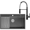 CECIPA 75x45 cm Lavello Nero Acciaio con Arco Rubinetto Cucina Molla, Lavandino Cucina 1 Vasca Nero Inox per Mobile da 80cm, con Sifone e Scarico