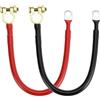 QWORK® 2 Cavi per Batteria Auto 3AWG da 30 cm con terminali ad Anello M10, 12 V-24 V, Max 125 A, per Auto, Moto, Camion, Camper, Barche