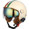 VVPEC Casco Moto Jet Bluetooth Auricolare E Microfono Integrati con Doppia Visiera Parasole Certificazione ECE Casco Jet Jet Per Adulti Uomini Donne - Mezze Caschi Moto Stile Vintage(Color:A,Size:L(59~60CM)