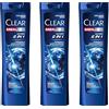 Clear Men Shampoo Uomo Action 2in1, Per Tutti i Tipi di Cute e Capelli, Azione Anti-Forfora e Anti-Ricaduta, Fino al 100% di Protezione dalla Forfora, Con Niacinamide, 3x 225ml