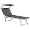 Totò Piccinni Salento Lettino Prendisole Pieghevole in Alluminio con TETTUCCIO mare spiaggia piscina giardino (Dark Grey)
