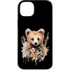 Wild Blossom Art Custodia per iPhone 14 Plus Adorabile Orso Cucciolo Floreale Acquerello Illustrazione