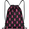 HLBSDM Borsa sportiva da palestra con coulisse e nastro rosa neon per la sensibilizzazione sul cancro al seno, zaino per yoga, adulto, 14x16,9 pollici, taglia media