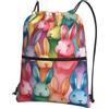 Generic Sportiva Sacche Rabbits Colorful Bunny Pattern Borsa con Coulisse Lavabile Sacche Zaino Pieghevole per Yoga Allenamento