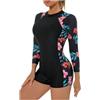 MFWHEFJ Muta Sub Costume Da Bagno Intero A Maniche Lunghe Da Donna, Con Cerniera, Da Surf, Floreale, For Ragazza, Protezione Solare, Costume Da Bagno(Pink,S)