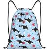 HLBSDM Borsa sportiva da palestra con coulisse blu a forma di orca assassina, stella marina, bolle e pois, per adulti, 14x16,9 pollici, taglia media.